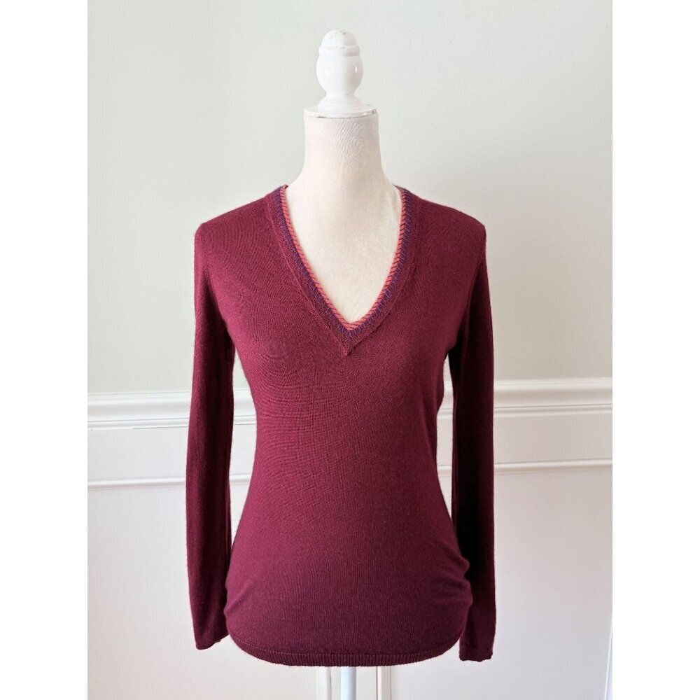 Gabriela Hearst Cashmere Silk Maroon V Neck Sweater M